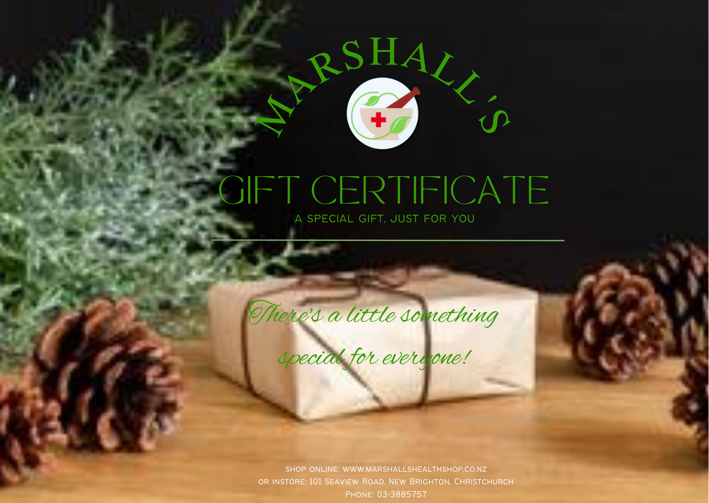 Marshall's Gift Shop. Our gift certificates are fast and convenient. Give your lucky person the perfect gift, the gift of choice!