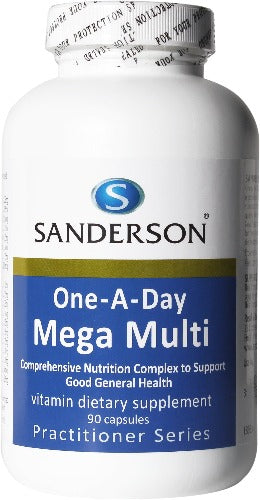 SANDERSON 1-A-Day Mega Multi 90 Caps The body is designed to function properly fuelled by a complex array of vitamins, minerals, enzymes and other nutrients. Modern diets and lifestyles containing processed foods, additives, pollutants, alcohol and stress may all result in a type of 'malnutrition' that prevents us from performing at our best. Poor diet may result in symptoms such as fatigue, poor digestion, skin disorders and other ailments.