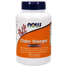 NOW Cider Vinegar Diet Formula 180 Veg Caps. What is Cider Vinegar Formula?  Cider Vinegar is a weight management formula with Apple Cider Vinegar, Grapefruit, Lecithin, B6, Chromium, Kelp and Glucomannan (from Konjac Root).  Take plenty of water with this product in conjunction with a temporary, reduced-calorie diet and regular exercise.  HEALTH BENEFITS:  Supports weight management Supports healthy glucose metabolism Diet formula Helps manage cravings Helps manage appetite