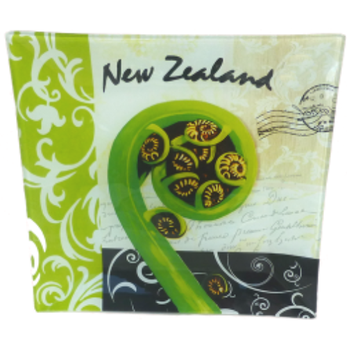 New Zealand Koru Frond Glass Plate Glass Plate 200mm x 200mm SKU:NZPL-210B