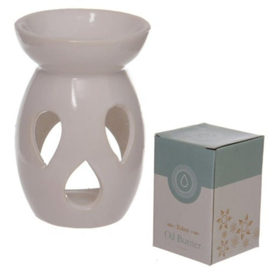 White Simple Tear Drop Cut-Out Ceramic Oil and Wax Burner