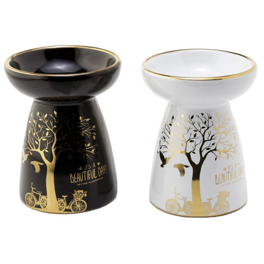 Eden Metallic Gold Tree Ceramic Oil and Wax Burner White