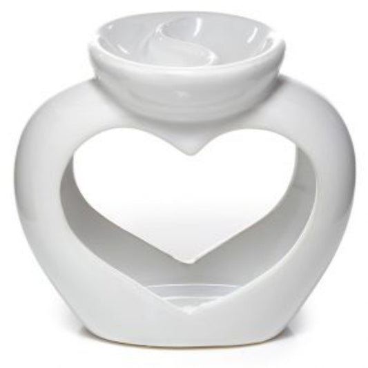 White Ceramic Heart Shaped Double Dish Oil and Wax