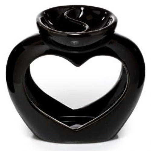 Black Ceramic Heart Shaped Double Dish Oil and Wax