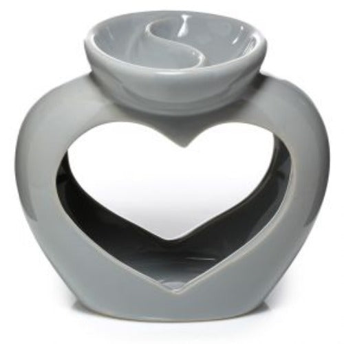Grey Ceramic Heart Shaped Double Dish Oil and Wax