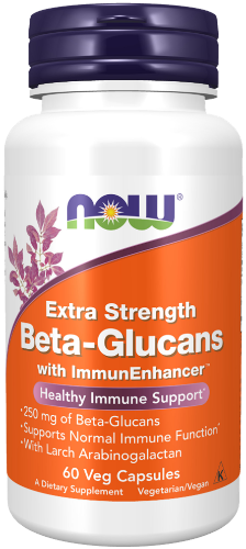 NOW Beta-Glucans, Extra Strength 250mg 60 Veg Caps What is Beta-Glucans?  Beta-1,3/1,6-D-Glucan (Beta-Glucans) is a bioactive carbohydrate derived from the cell wall of Saccharomyces cerevisiae, commonly known as bakers' yeast. Scientific studies have shown that Beta-1,3/1,6-D-Glucan supports a healthy immune system through its ability to maintain several aspects of the body’s normal immune functions*