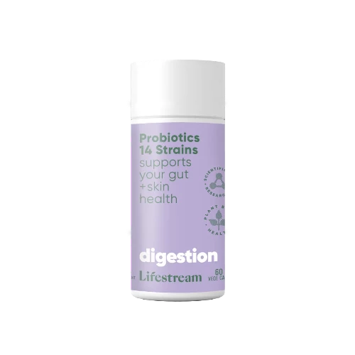 Lifestream Probiotics 14 Strains 60 VegeCaps For everyday healthy gut function and flora. Do you have enough good guys in your gut fighting the fight to ensure optimal digestive health, no matter what you eat or what bugs you catch? If you are experiencing out of control sugar cravings, a slower than usual metabolism, digestive irregularity, or skin issues like eczema, psoriasis, or itchy rashes, you might need additional support from a probiotic supplement to help restore your digestive wellbeing.