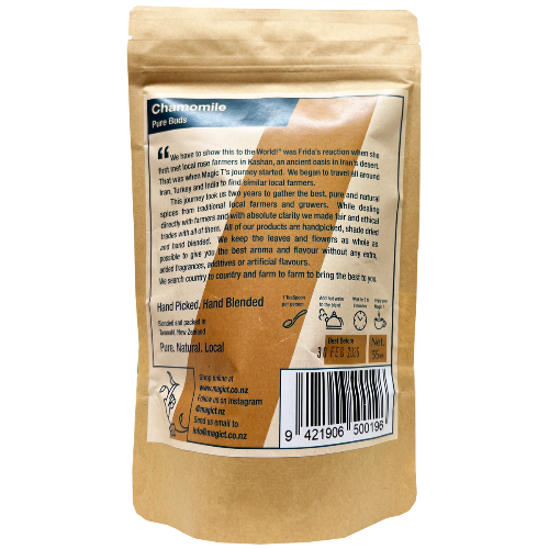 MagicT - Pure Herbs - Pure Chamomile 35g Pouch 1st Stop, Marshall's Health Shop! This chamomile tea is refreshing, with a natural sweetness and can be drunk at any time. Studies show chamomile tea has calming effects on your sleep quality as well as boosting your immune system. Enjoy drinking this pure herbal tea for its delicious taste and comforting aroma. Pure Dried Shiraz Chamomile buds