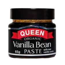 Queen Established 1897 Made with organic vanilla beans, Queen Vanilla Bean Paste with Seeds gives a strong, pure vanilla flavour and attractive vanilla bean flecks to desserts and baking. One teaspoon of this paste has the seed content of a whole Vanilla Bean, meaning it is an ideal substitute for recipes that call for a whole Vanilla Bean. It can also be used 1:1 to replace Vanilla extract in baking and desserts to give a stronger Vanilla flavour.