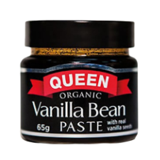 Queen Established 1897  Made with organic vanilla beans, Queen Vanilla Bean Paste with Seeds gives a strong, pure vanilla flavour and attractive vanilla bean flecks to desserts and baking.  One teaspoon of this paste has the seed content of a whole Vanilla Bean, meaning it is an ideal substitute for recipes that call for a whole Vanilla Bean.  It  can also be used 1:1 to replace Vanilla extract in baking and desserts to give a stronger Vanilla flavour.