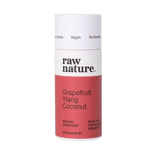Raw Nature Natural Deodorant - Grapefruit + Ylang Stay confident and fresh all day long with this aluminium-free natural deodorant.    Its powerful key ingredients work to prevent odour and reduce sweating.