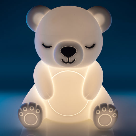 Lil Dreamers Bear Soft Touch LED Light Adorable sleeping bear LED touch lamp Activate and adjust 6 levels of brightness with just a touch Soft silicone casing with efficient LED bulb Rechargeable battery with included charging cord 12(L) x 9(W) x 14(H) cm Lithium not replaceable LED bulb not replaceable SKU: RS-LTL/BE