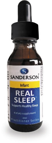 SANDERSON Real Sleep Infant 30ml Drops Developed by New Zealand and Canadian naturopathic and botanical experts, Sanderson Real Sleep Junior combines the best of botanical and homeopathic sleep support remedies with genuine Bach Flower essences to create a gentle support for healthy sleep patterns. The pleasant tasting drops are easy to use. They are non-habit forming and do not cause drowsy after effects.