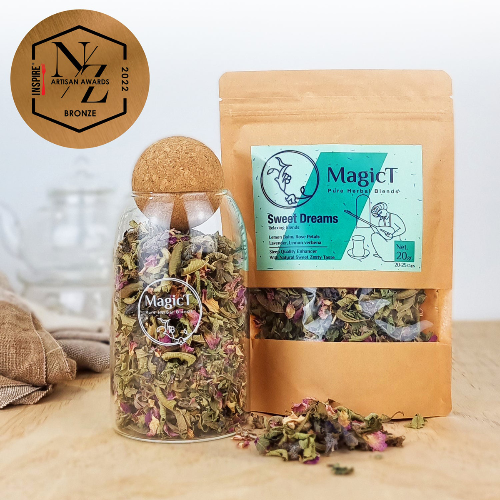 MagicT - Relax - Sweet Dreams 20g Glass Jar 1st Stop, Marshall's Health Shop!  Lemon Verbena, Lemon Balm, Lavender, Rose petals  Enjoy nature’s true aroma and beauty, sip you tea it slowly and enjoy the lemony flavour and pleasing scent.  HEALTH BENEFITS:  Sleep Relax Stress