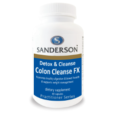SANDERSON Colon Cleanse FX 60 Capsules THE IMPORTANCE OF BEING REGULAR  The colon is a primary organ involved in internal elimination and detoxification. When the colon functions properly, waste and toxins are absorbed in the digestive tract and then excreted via bowel movements. A build-up of un-expelled waste in the colon may cause bloating, gas and constipation as well as more serious conditions.