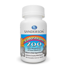 SANDERSON Colostrum Zoo 90 Chewable Tablets Delicious Sanderson Colostrum Zoo chewable tablets are bursting with the natural goodness of colostrum!  Colostrum is nature’s first superfood – the first milk produced by humans and mammals like dairy cows to nourish and protect their newborns. Colostrum is called nature’s first superfood because it is rich in essential nutrients like vitamins, minerals, enzymes and amino acids that support growth, immunity, and help maintain a healthy tummy.