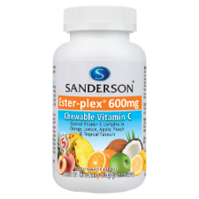 SANDERSON Ester-plex Vitamin C 5 Fruits 600mg 220 Chewable Tablets SANDERSON™ Ester-Plex® high strength chewable vitamin C contains natural metabolites to ensure optimum bio-availability to the body, so that the vitamin C is absorbed better than ordinary vitamin C. The vitamin C in Ester-Plex® is also buffered to reduce the chance of gastric upset.