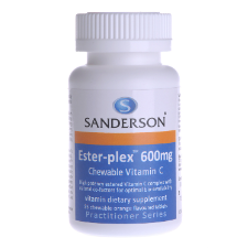 SANDERSON™ Ester-Plex® high strength chewable vitamin C contains natural metabolites to ensure optimum bio-availability to the body, so that the vitamin C is absorbed better than ordinary vitamin C. The vitamin C in Ester-Plex® is also buffered to reduce the chance of gastric upset. 