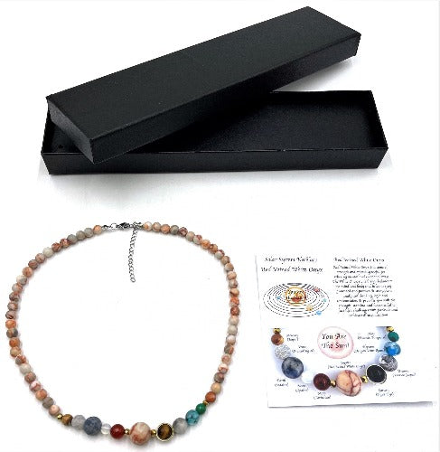Solar System Necklace Red Veined White Onyx