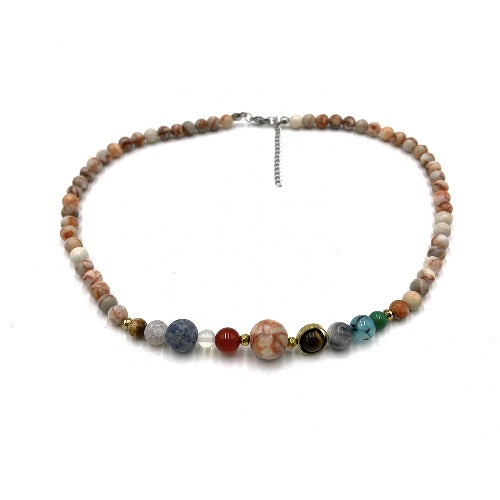 Solar System Necklace Red Veined White Onyx