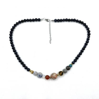 Solar System Necklace Blue Goldstone