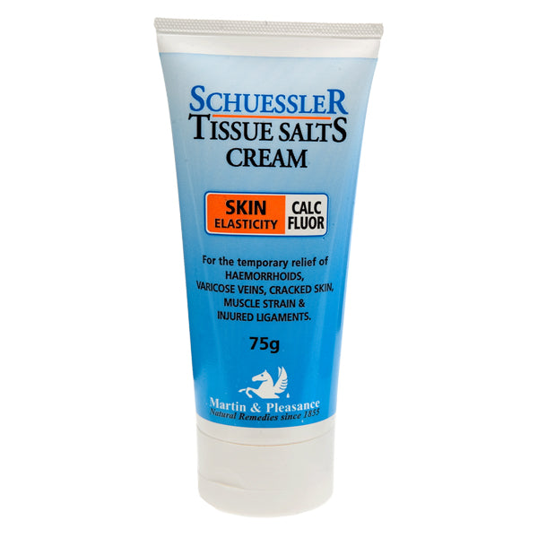 Dr Schuessler Tissue Salts Calc Fluor Cream 75g Calc Fluor – ELASTICITY Skin Elasticity Calc Fluor is present in the surface of the bones, in the enamel of the teeth and in the elastic fibres of the skin and blood vessels. It is responsible for all the elasticity within the body – deficiencies can lead to varicose veins, over relaxed organs, hardened glands, stretched ligaments.