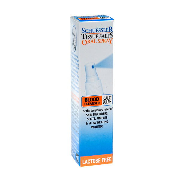 Dr Schuessler Tissue Salts Calc Sulph Spray 30ml Calcium Sulphate: BLOOD CLEANSER Skin cells, bile & blood from the liver. Calc Sulph is found in the liver where it helps in the removal of waste products from the blood stream and it has a cleansing and purifying influence throughout the system. This tissue salt influences the formation of connective and supportive tissue in the body supporting the growth of new cells.