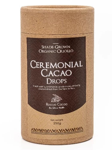 Seleno Organic Ceremonial Cacao Paste Drops - 250g 100% pure organic, single-origin, Peruvian ceremonial cacao paste. New Zealand-Peruvian owned and operated family business. Our ceremonial Criollo cacao has an incredible ratio of 29:1 - theobromine:caffeine. Perfect for the uplifting, heart opening effects without the negative side-effects of caffeine over-stimulation.
