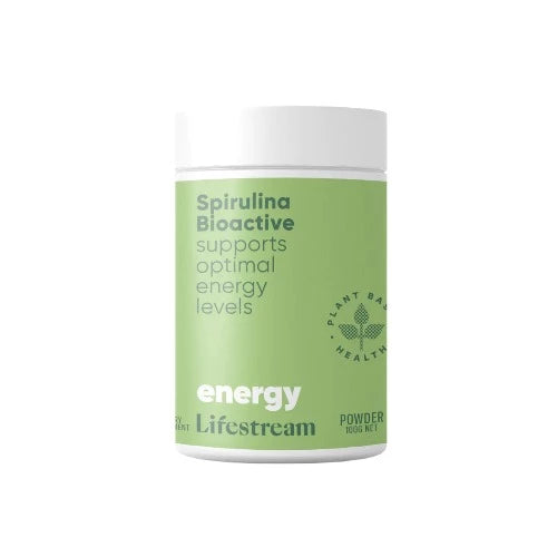 Lifestream Spirulina Bioactive 100gram powder. The natural multi – full of superfood nutrition for low energy levels. Are you run down or exhausted? Do you have a busy or stressful lifestyle? Are you iron deficient? Or perhaps you are just seeking longer lasting energy?! Our Spirulina Bioactive will help!