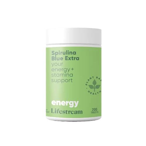 Lifestream Spirulina Blue Extra 200 Tablets For extra immune and recovery support. Feeling tired? Are you lacking in iron and vitamin B12? Perhaps you’re super active or maybe just stressed from having too much on? Great news! We have created the perfect supplement for you with our Spirulina Blue Extra!