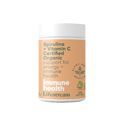 The ideal immune and energy combination for everyday use. Lifestream Spirulina + Vitamin C is a certified organic blend of two of the world’s best superfoods – Spirulina + Acerola berries. Rich in vitamin C, it is a powerful combination to support your natural immune defences. This unique formula provides a wide range of naturally occurring antioxidants, nutrients + important co-factors for easy absorption.