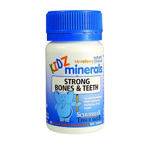 Dr Schuessler KIDZ Minerals Bones & Teeth 100 Tablets Strong Bones & Teeth Bones that are strong and healthy from a young age are more likely to remain strong and healthy throughout our lives. As we all know Calcium is important for strong bones and also for healthy muscles. Magnesium is also found in our bones and works with calcium to build strong structures.