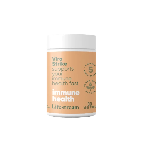 Lifestream Viro Strike 30 VegeCaps Rapid release, high potency immune support and respiratory formula. Are you suffering from low immunity, a tight chest, tickly dry throat, fever or ills and chills? Our Viro Strike has the perfect rapid release, high potency immune support and respiratory formula for fast relief.
