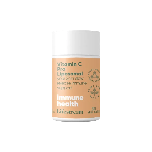 Lifestream Vitamin C Pro Liposomal 30 VegeCaps A high potency vitamin C with superior uptake for lasting immune and antioxidant protection. If you suffer from low immunity, recurring colds and coughs, repeated general infections, or just want something for general immunity and well-being support, our Vitamin C Pro Liposomal Capsules deliver superior uptake and absorption of a plant based Vitamin C.