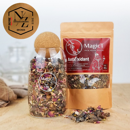 1st Stop, Marshall's Health Shop! MagicT - Wellness - AntiOxidant - Blend 40g Pouch Lavender, Cinnamon, Ginger, Cardamom, Chamomile, Star anise and Rose petal Lavender’s gorgeous purple flowers are the main ingredient of this blend, if you love lavender you love this tea. This antioxidant blend has been expertly formulated to achieve the highest quality in taste and therapeutics. 