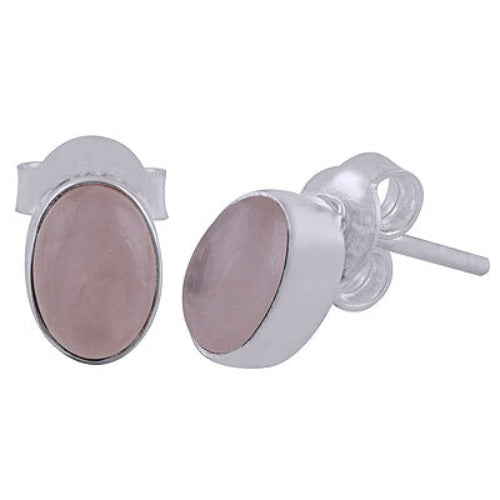 Coro Jewellery Earring Stud Rose Quartz 8x6mm Cabochn Sterling Silver Item Code: ERQ507