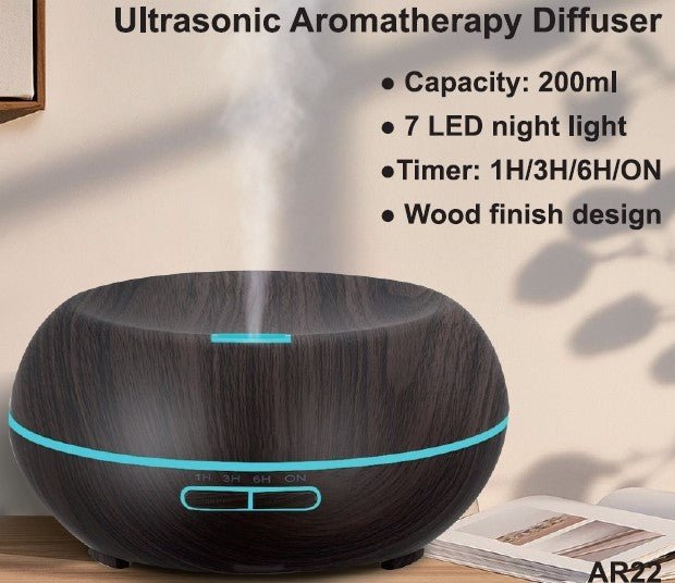 Aroma Diffuser Round Dark Wood - AR22 - 1st Stop Marshall's Health Shop, Gift Shop! - Heath and Natural Therapy New Brighton Christchurch - Naturopath