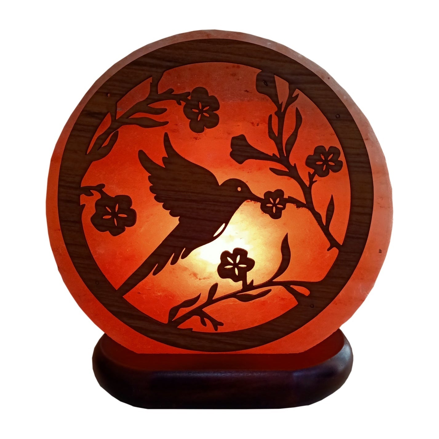 Himalayan Salt Lamp Hummingbird Design Authentic Himalayan Salt Lamp. Each item comes with an electric cable and a bulb. Lamp Diameter 20cm Base Diameter 17cm SKU: 985HB