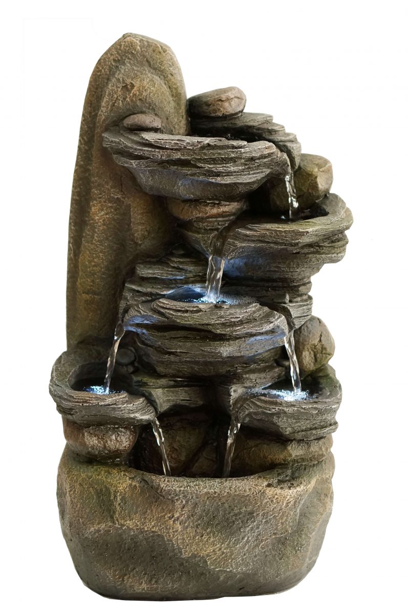 Outdoor Water Feature Rock Pools 27x21x51cm Warm-white light SKU: WF71