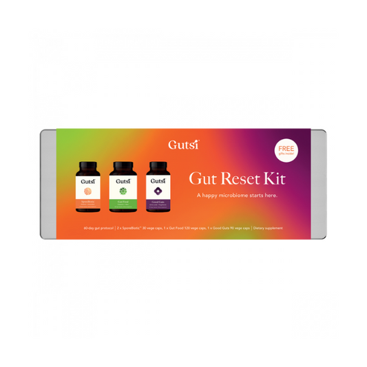 Gutsi Gut Reset Kit The Gutsi® Gut Reset Kit is an advanced 60-day protocol that offers complete care for supporting the ultimate gut health transformation. Balance and bloom your way to amazing health!