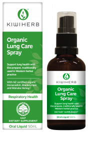 KIWIHERB Organic Lung Care Spray 50ml Kiwiherb Lung Care Spray is a certified organic, antioxidant-rich tonic that supports the clearing of airborne pollutants from the lungs. Elecampane, Ginger and Horseradish support lung health; combined with New Zealand-grown Blackcurrant to protect against free radical damage, it's a handy go-to for city dwellers or travellers in polluted environments.