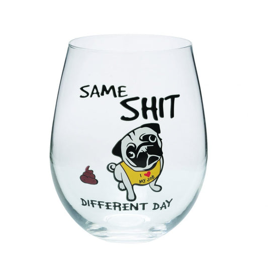 Pug Stemless Wine Glass