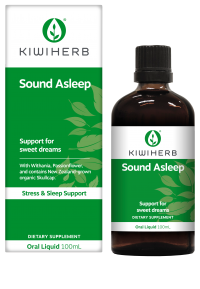 KIWIHERB Sound Asleep 100ml Kiwiherb Sound Asleep is a fast-acting herbal aid containing NZ-grown Skullcap, Withania, Passionflower which are traditionally used in Western herbal medicine to assist falling asleep faster, relieve sleeplessness, and support the nervous system for a healthy sleep. This easy to use liquid formulation is ideal during times of stress. Taken 30 minutes before bed to help with a better night’s sleep, naturally.