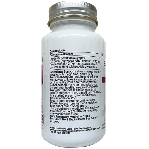 Bio-Shoden Ashwaganda 60 Veg Caps 1st Stop, Marshall's Health Shop! What is Bio-Shoden Ashwaganda? Ashwaganda is a small scrub belonging to the Solanaceae family. It grows prolifically in dry regions of South Asia, Central Asia, and Africa, and is extensively used in Ayurvedic medicine, an ancient Indian system.