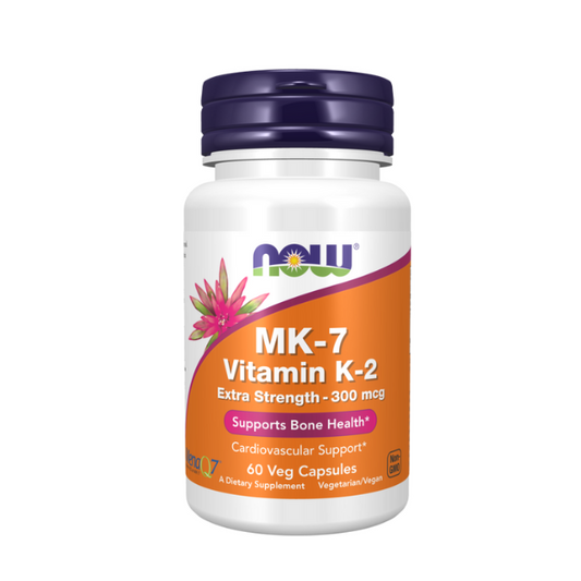 NOW Foods MK-7 Vitamin K-2, Extra Strength 300 mcg Veg Capsules 1st Stop, Marshall's Health Shop!  Vitamin K is well known for its role in the synthesis of a number of blood coagulation factors and is also important for the formation of strong, healthy bones