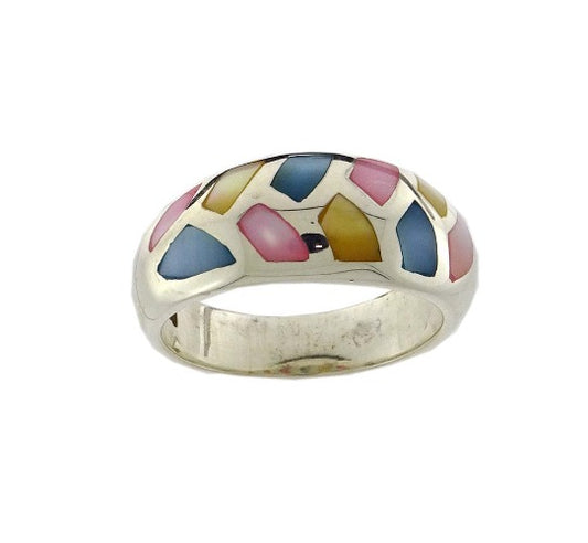 Coro Jewellery Ring Mixed Colour Shell Inlays Small Item Code: RMC100S