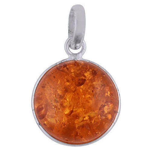 Coro Jewellery Pendant Amber Round 15mm cabochon Sterling Silver Item Code: PAB501