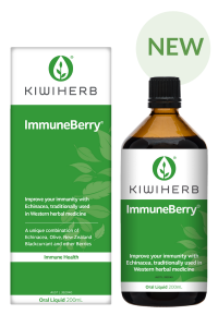 KIWIHERB ImmuneBerry 200ml  An antioxidant-rich formula to support health and wellbeing for people on the go. With the equivalent of 45g fresh berries in every 10ml, Kiwiherb ImmuneBerry is a delicious way to get your daily dose of antioxidants and supercharge your immunity. This antioxidant immune booster supports healthy immune function and healthy aging – the perfect daily tonic.