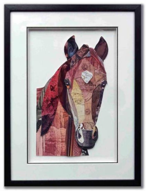 Kaku Horse head Collage Art with Black Frame