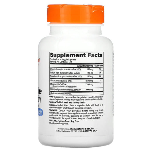 Doctor's Best Glucosamine Chondroitin MSM with OptiMSM, 120 Veggie Caps - 1st Stop Marshall's Health Shop, Gift Shop! - Heath and Natural Therapy New Brighton Christchurch - Naturopath